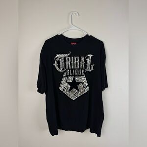 Tribal Black Tee with White & Gray Graphic